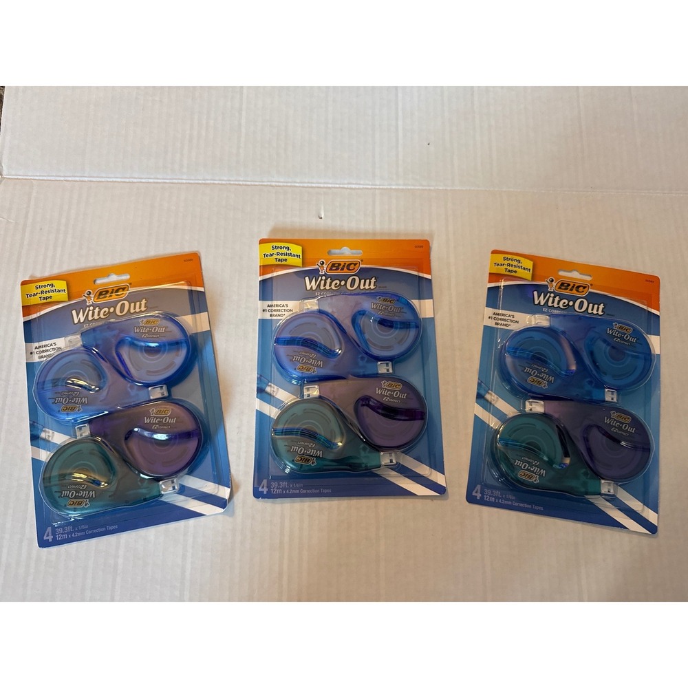 BIC Wite-Out EZ Correct Correction Tape 12 Count Bulk Lot 3pk of 4 Blue Purple